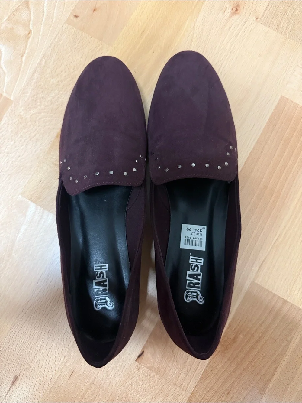 Brash Plum Suede Studded Loafers 12W